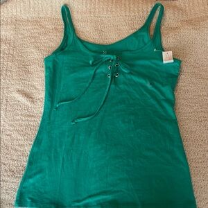 New York & Company Teal Lace-Up Camisole
